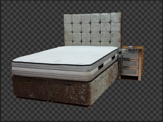 Aztec Crushed Velvet Ottoman Divan Bed Pay with Clearpay Grey crushed velvet ottoman storage divan bed lift up beds Essex