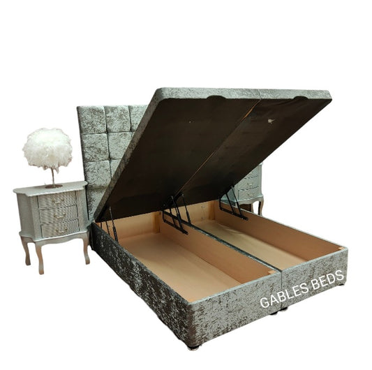 Aztec Crushed Velvet Ottoman Divan Bed - Gables Beds Essex - Storage divan beds