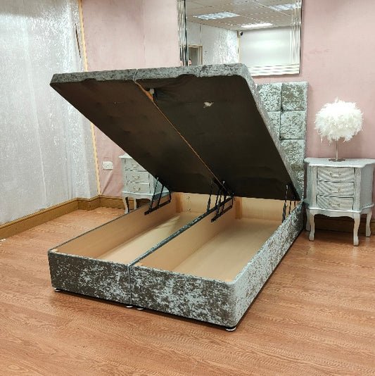 Aztec Ottoman Divan Storage Fabric bed - Gables Beds Grey Crushed