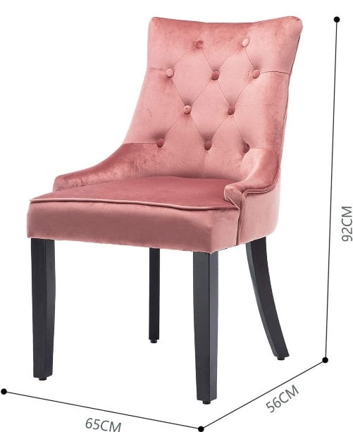 Dining Chairs Set of 2 Blush Velvet Fabric Chairs with Black Legs