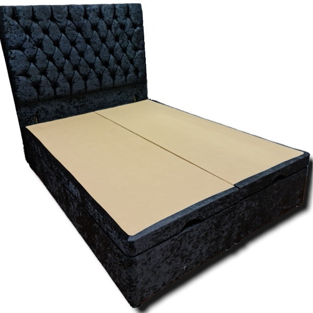 Briana Ottoman Divan Pay with Klarna - Black crushed velvet Buy now pay later beds ottoman storage divan beds lift up storage Gables Beds