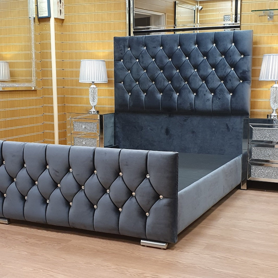 Briana Tall Plush Velvet Bed Steel