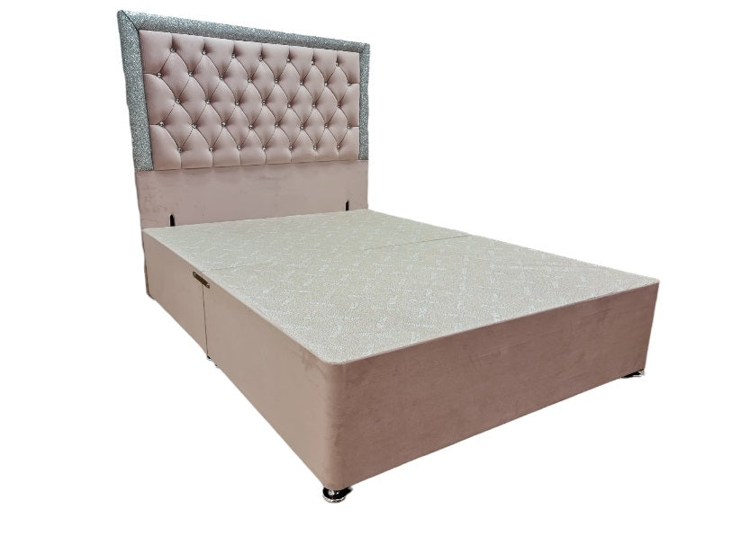 Britney Plush Velvet Glitter Divan Bed on Clearpay - Gables Beds Buy now pay later beds pink velvet bed