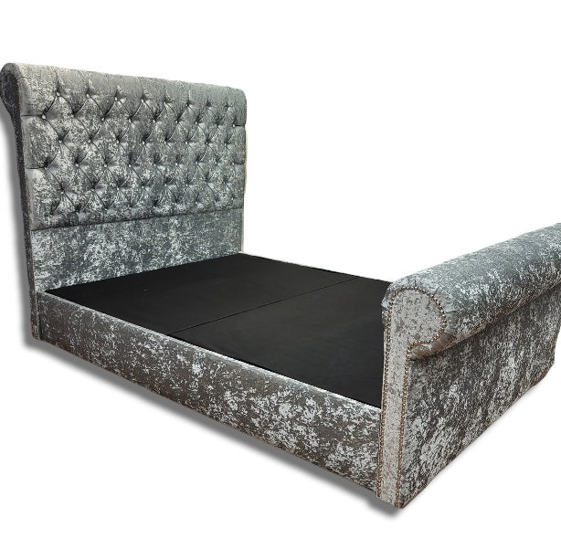 Buy Now Pay Later Beds Sleigh Bed Crushed Velvet Ottoman