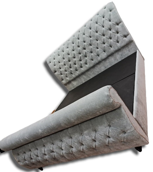 Buy Now Pay Later Beds Swan Sleigh Bed on Finance Grey Velvet- Gables Beds