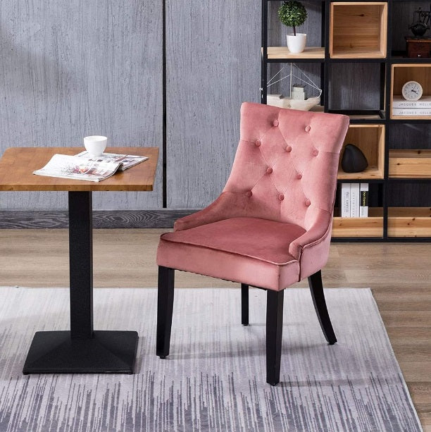 Dining Chairs Set of 2 Blush Velvet Fabric Chairs with Black Legs