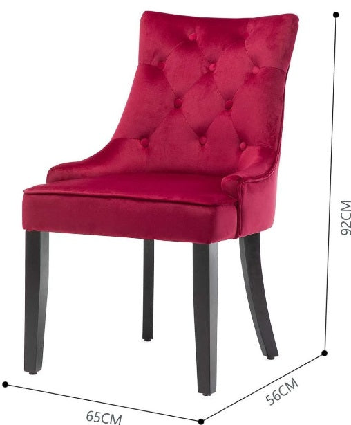 Dining Chairs Set of 2 Red Velvet Fabric Chairs with Black Legs
