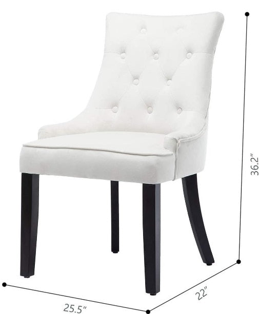 Dining Chairs Set of 2 White Velvet Fabric Chairs with Black Legs