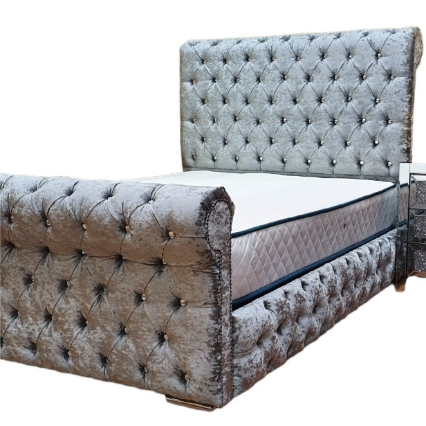 Full Chesterfield Sleigh Bed on Finance - Gables Beds Crushed Velvet