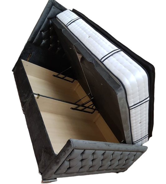 Hampton Plush Velvet Side Lift Ottoman Bed - Gables Beds Left hand side lift