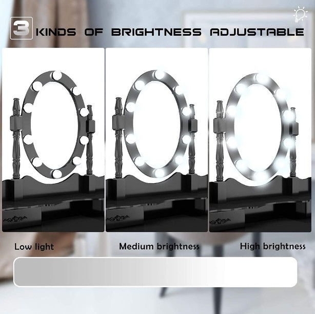 LED Hollywood Mirror Black Vanity Dressing Table Set