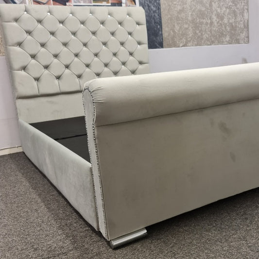 Plush Velvet Chesterfield Sleigh Bed with Clearpay - Gables Beds on Finance
