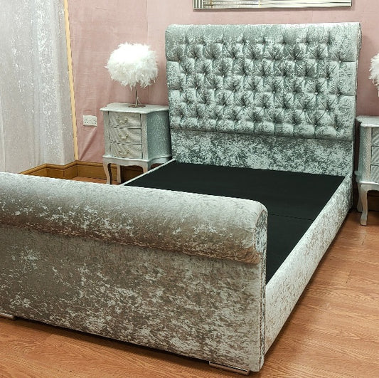 Plush Velvet Chesterfield Sleigh Bed Pay with Klarna - Gables Beds on Finance