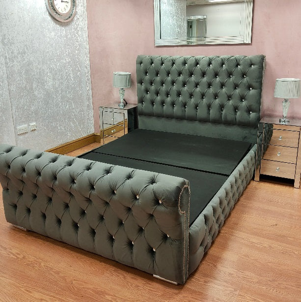 Plush Velvet Full Chesterfield Sleigh Bed with Clearpay