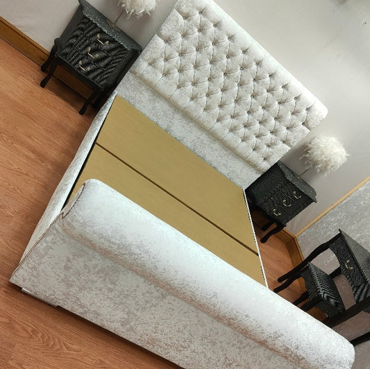 The Chesterfield Sleigh - Gables Beds White Crushed Velvet