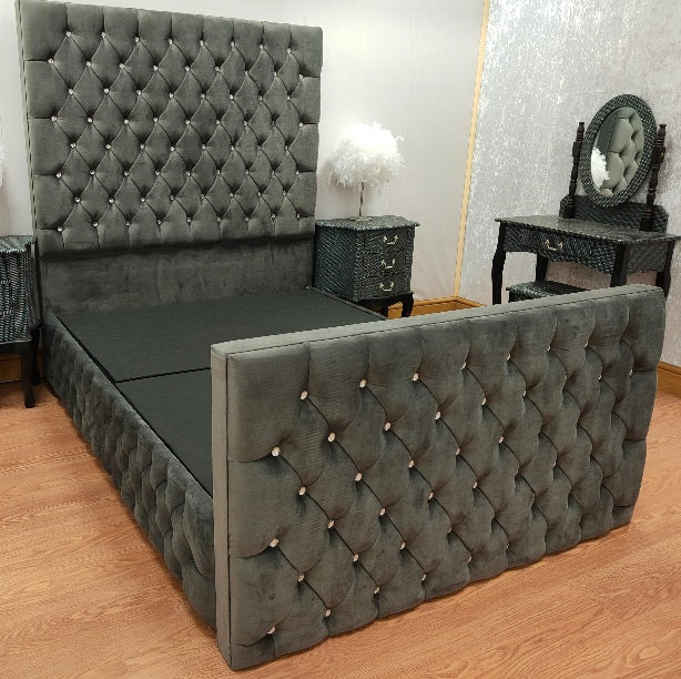 The Empire Plush Velvet Bed 65" High Headboard Bed on Finance