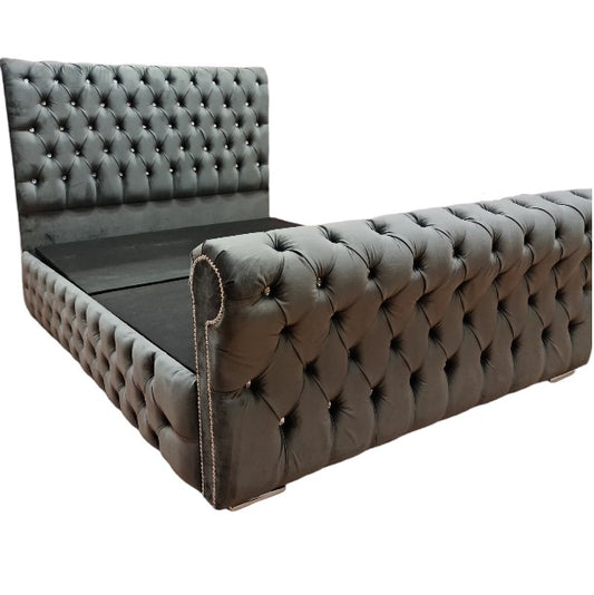 The Full Chesterfield Sleigh Grey Plush Velvet - Gables Beds