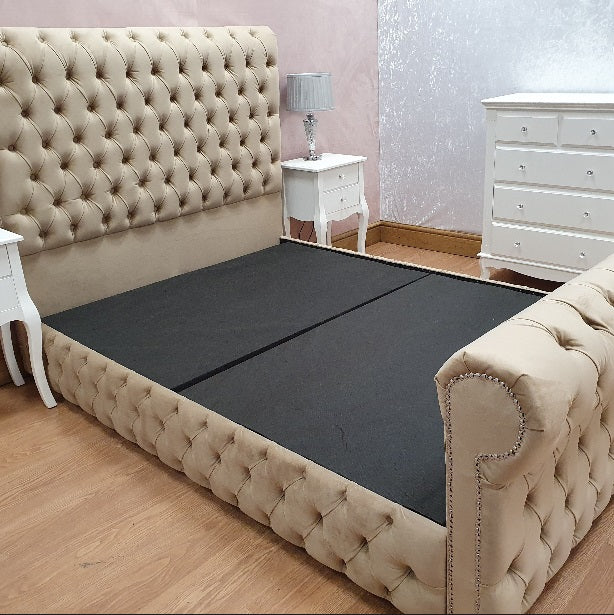 The Full Chesterfield Sleigh Mink Plush Velvet - Gables Beds