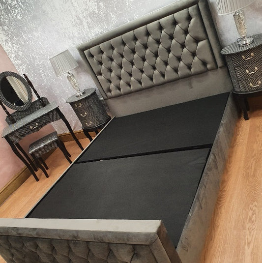 The Hampton - Dark Grey Plush Velvet Bed