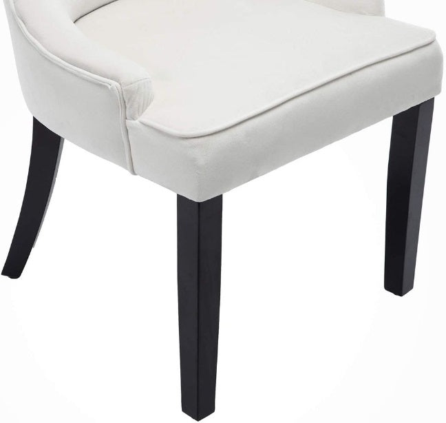 Dining Chairs Set of 2 White Velvet Fabric Chairs with Black Legs