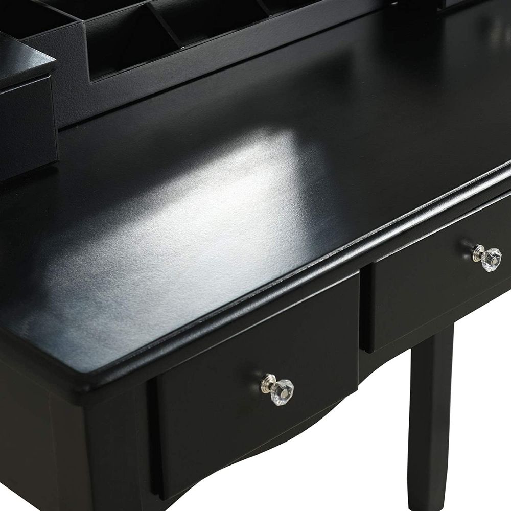 5 Drawer LED Hollywood Black Vanity Makeup Dressing Table Set