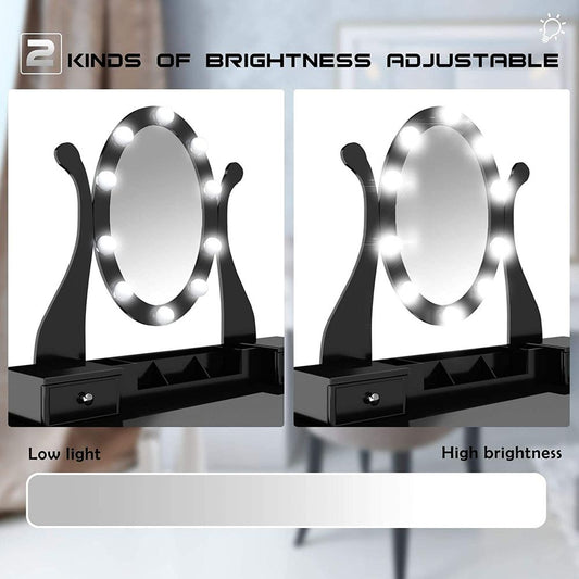 5 Drawer LED Hollywood Black Vanity Makeup Dressing Table Set