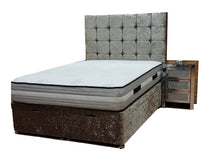 Aztec Ottoman Storage Divan Bed with Clearpay - Gables Beds Fobbing Bed shop Essex Truffle crushed velvet cubed design