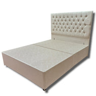 Briana Divan Bed on Finance - Gables Beds - Box divan bed with tall floor standing headboard Cream plush velvet chesterfield design