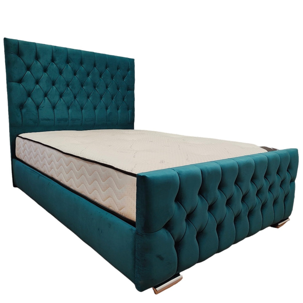 Briana Tall Plush Velvet Bed Pay with Klarna - Gables Beds Buy Now Buy Later Beds Teal Green Velvet Bed