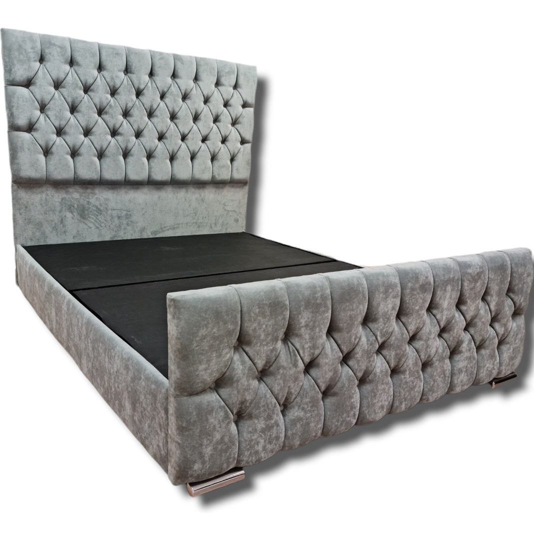Briana Tall Plush Velvet Bed Grey