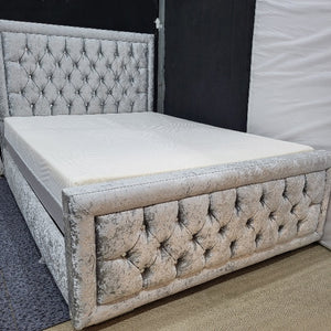 Crushed Velvet Bumper Bed and Memory Foam Mattress Set - Gables Beds Grey Silver