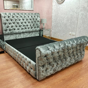 Crushed Velvet Full Chesterfield Sleigh Bed with Clearpay