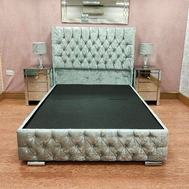 Crushed Velvet Full Chesterfield Wingback Bed with Clearpay - Gables Beds on Finance buy now pay later beds grey bed