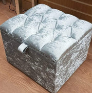 Crushed Velvet Small Ottoman - Chesterfield Dresser Stool Storage Box Pay with Klarna