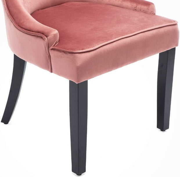 Dining Chairs Set of 2 Blush Velvet Fabric Chairs with Black Legs