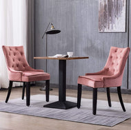 Dining Chairs Set of 2 Blush Velvet Fabric Chairs with Black Legs