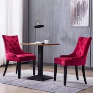 Dining Chairs Set of 2 Red Velvet Fabric Chairs with Black Legs