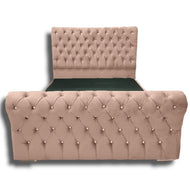 Full Chesterfield Sleigh Fabric Bed - Baby pink plush velvet Gables Beds