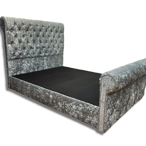 Luxury Chesterfield Sleigh Bed Pay with Klarna - Gables Beds on finance Ice Silver Crushed Velvet