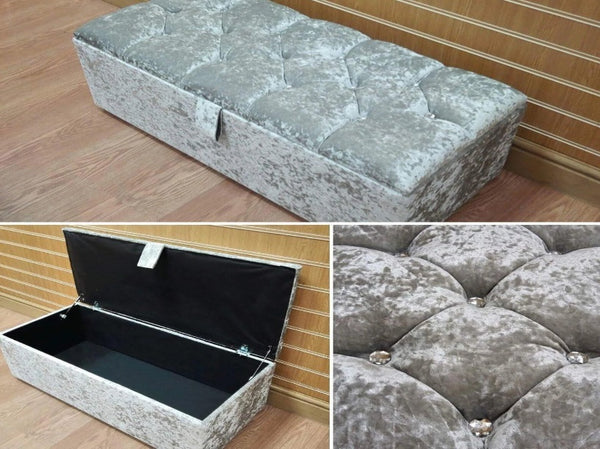 Ottoman Storage Box | Chesterfield Design | Diamante or Buttons