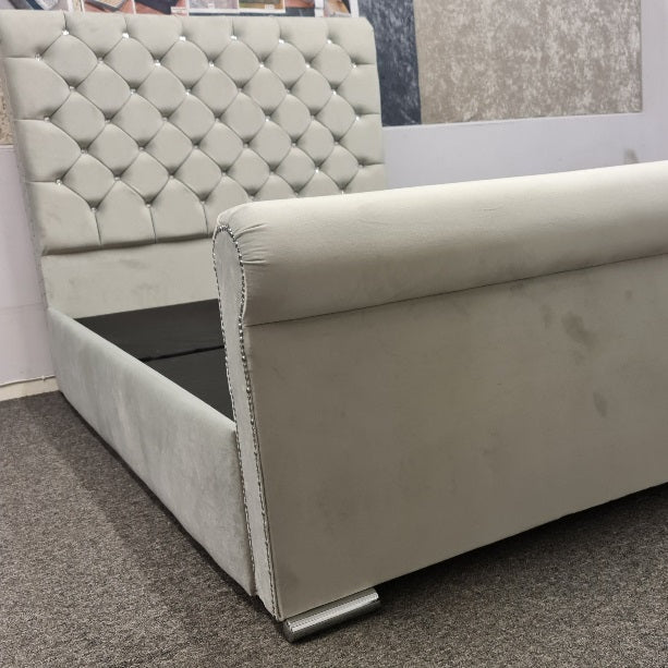 Plush Velvet Chesterfield Sleigh Bed with Clearpay - Gables Beds on Finance