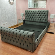 Plush Velvet Full Chesterfield Sleigh Bed with Clearpay - Gables Beds dark grey plush