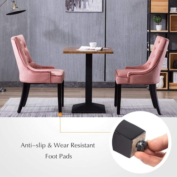 Dining Chairs Set of 2 Blush Velvet Fabric Chairs with Black Legs