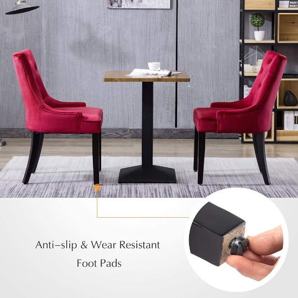Dining Chairs Set of 2 Red Velvet Fabric Chairs with Black Legs