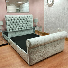 The Chesterfield Sleigh - Gables Beds Ice Silver Crushed Velvet