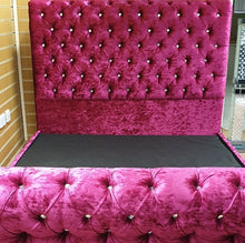 The Full Chesterfield Sleigh Hot pink crushed Velvet - Gables Beds