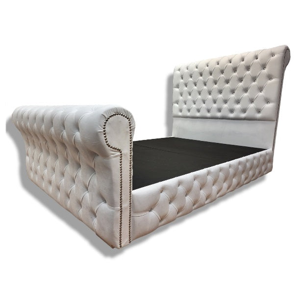 The Full Chesterfield Sleigh White Plush Velvet - Gables Beds