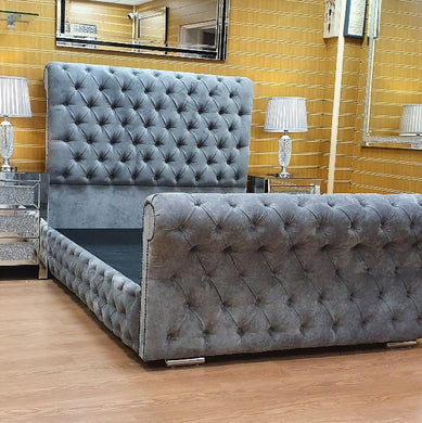 The Full Chesterfield Sleigh Naples Grey Velvet - Gables Beds