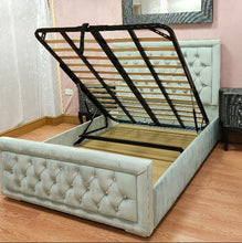 The Hampton - Silver Plush Velvet Bed with optional gas lift up storage ottoman option