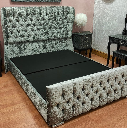 The Sardar Wingback - Gables Beds Grey Crushed Velvet - Beds on finance